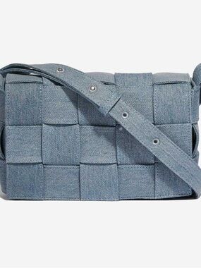Woven Denim Crossbody Bag in Light Blue